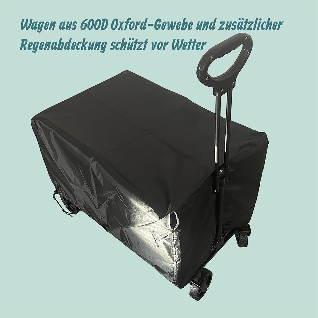 Relaxdays Bollerwagen, faltbar, 150 kg, Teleskopgriff, Heckklappe, Regenplane, Transportwagen Einkau