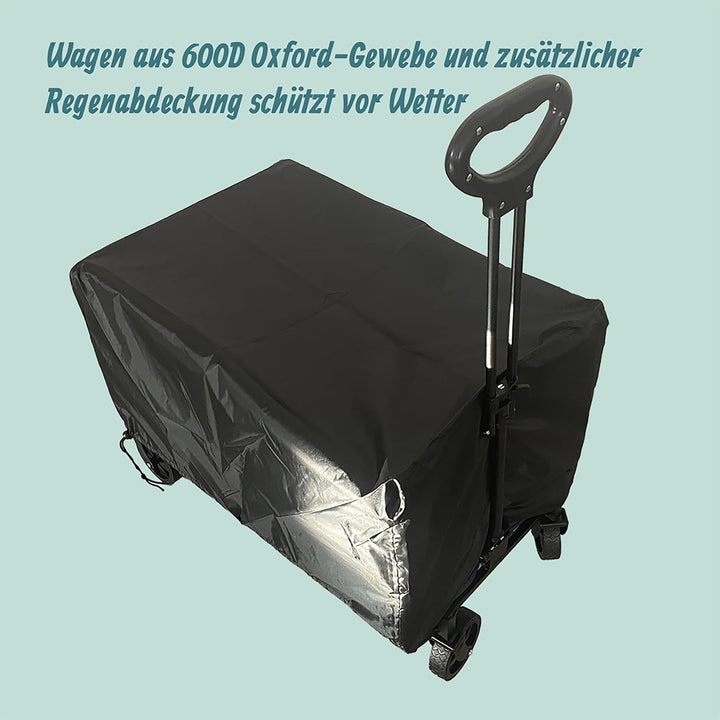 Relaxdays Bollerwagen, faltbar, 150 kg, Teleskopgriff, Heckklappe, Regenplane, Transportwagen Einkau