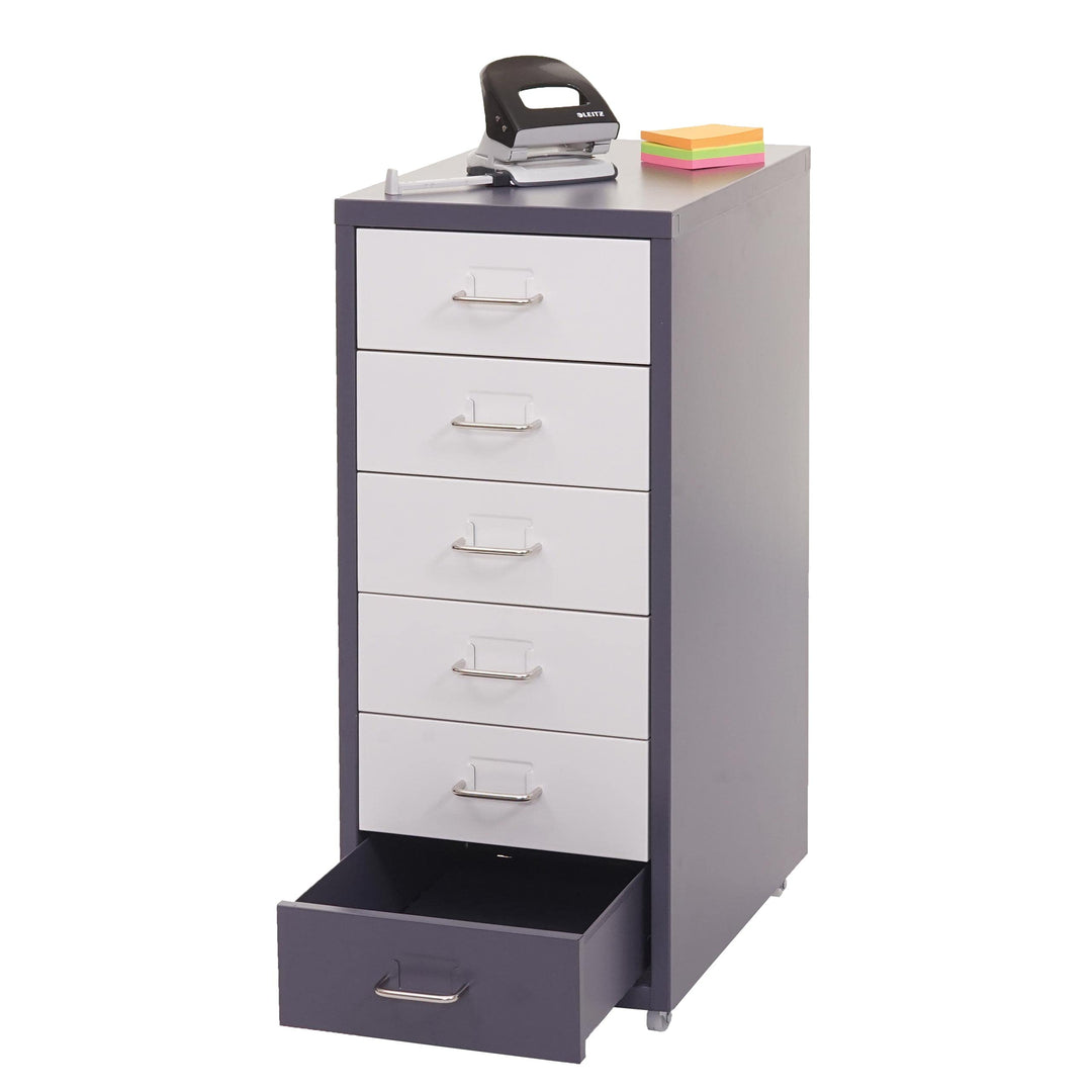 Mendler Rollcontainer Boston T851, Schubladenschrank Stahlschrank, 69x28x41cm 6 Schubladen - dunkelg