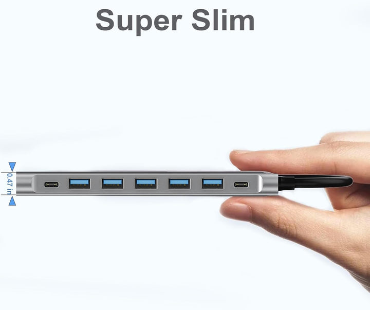 Langes USB-Hub-Kabel, 8 Anschlüsse, USB-3.0-Adapter mit 6 USB-3.0-Datenanschlüssen, USB-C-Daten, USB
