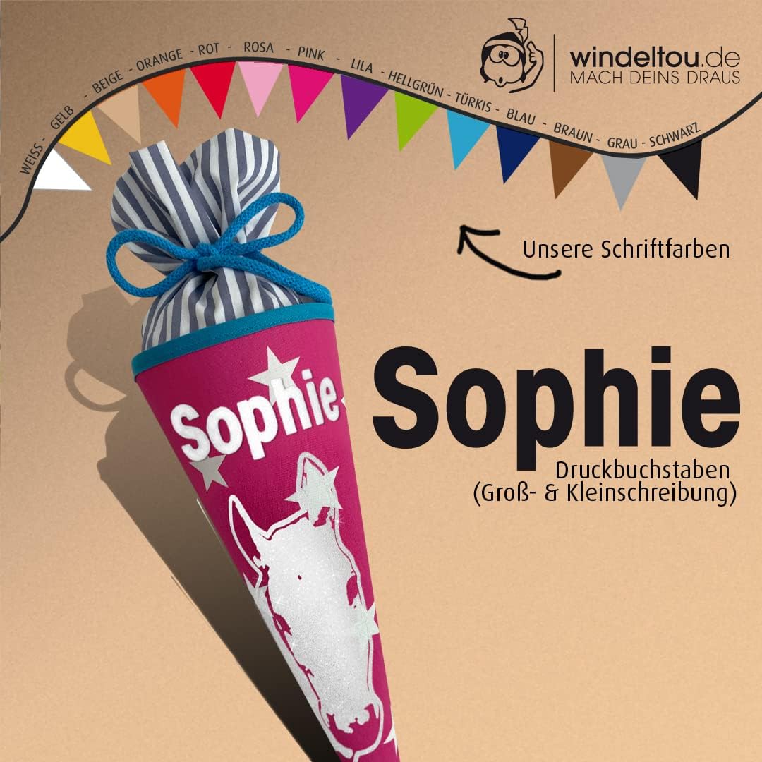 PFERDE-Schultüte | 35 cm | kleine Geschwistertüte | Stoff, Einschulung, Schulanfang, Zuckertüte, 35