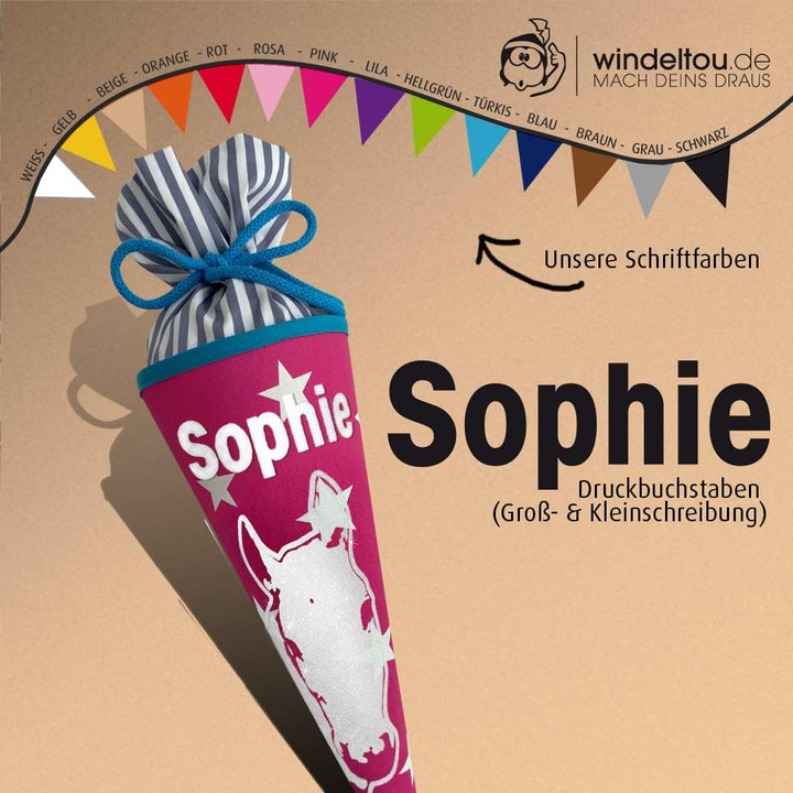 PFERDE-Schultüte | 35 cm | kleine Geschwistertüte | Stoff, Einschulung, Schulanfang, Zuckertüte, 35