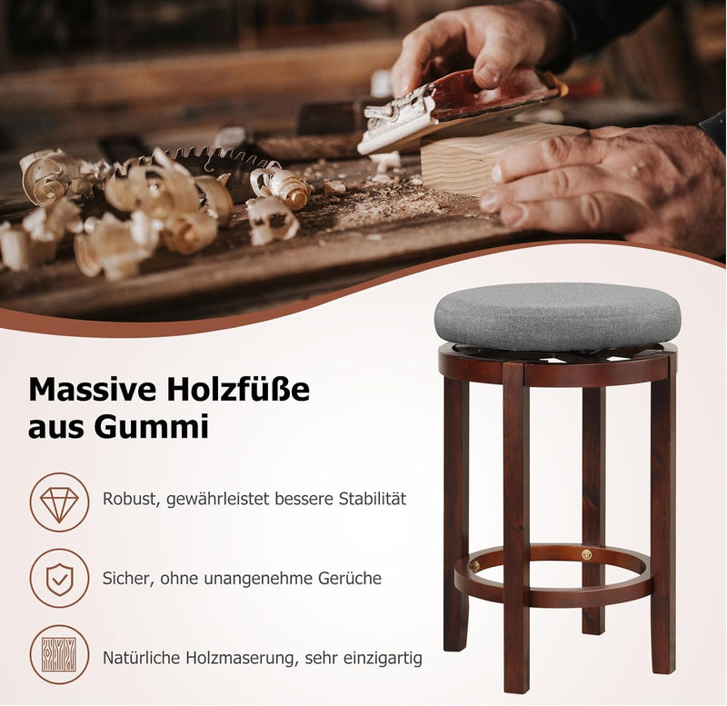 RELAX4LIFE 2er-Set Barhocker aus Holz, Moderner Sitzhocker mit drehbare Sitzfläcen, Stabile Barstühl