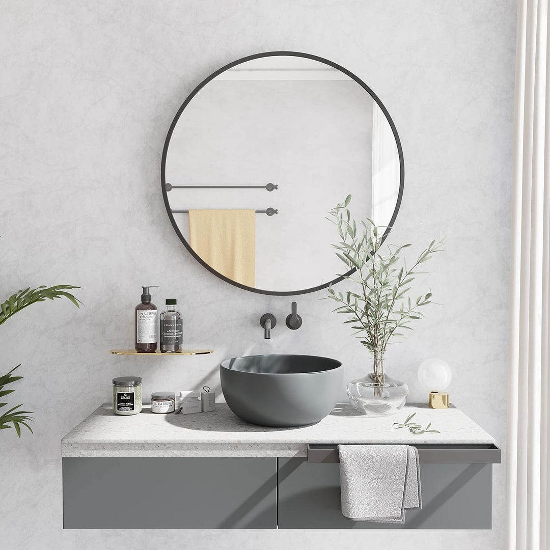 Dripex Rund Wandspiegel 50cm mit Aluminiumrahmen,dekorativer HD Wandspiegel Schminkspiegel für Badzi