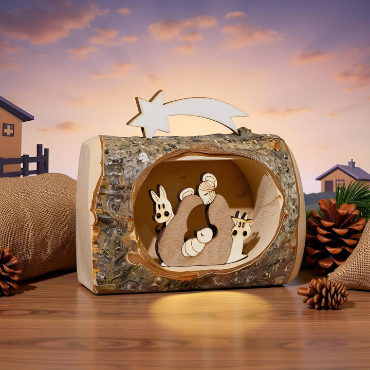 Kaltner Präsente Geschenkidee - Weihnachten Krippe aus Holz mit Jesus, Maria und Kind in einem Baums