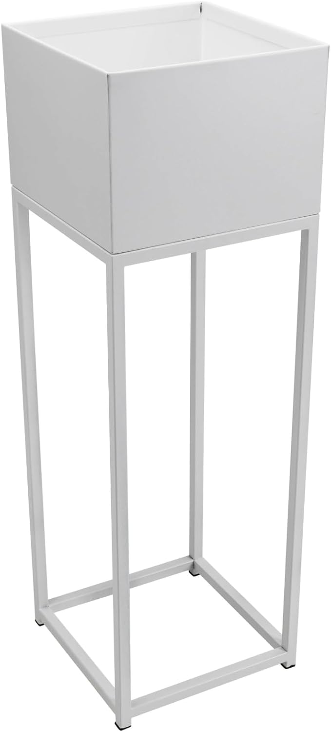 VIVANNO Blumentopf auf Ständer mit Beinen Füssen Elevate Square 79 cm, Weiss, Weiss Matt