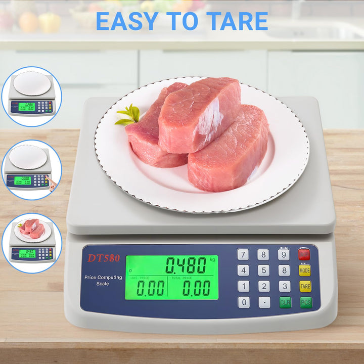 Küchenwaage digital 40kg, Gross Preisberechnungswaage Produktwaage mit LCD-Display und Tara Funktion