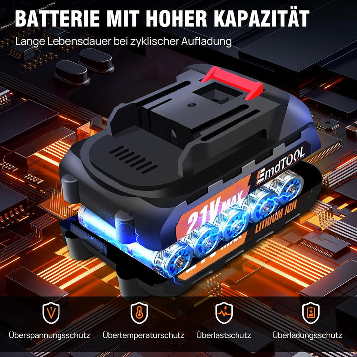 Mini Kettensäge 21V, 6 Zoll Akku Stsäge mit 3.0Ah Akku und Schnell-Ladegerät, Mit Sicherheitsverrieg