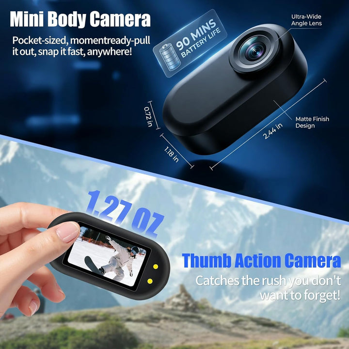 Mini Action Cam 1080P,Action Camera,Tragbare Kamera mit 360° Drehbarem Clip und Magnetclip,Mini K-Am