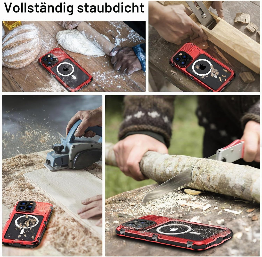 WIFORT für iPhone 14 Pro Hülle Wasserdicht mit MagSafe, 360 Outdoor Metall Schutzhülle mit Displaysc