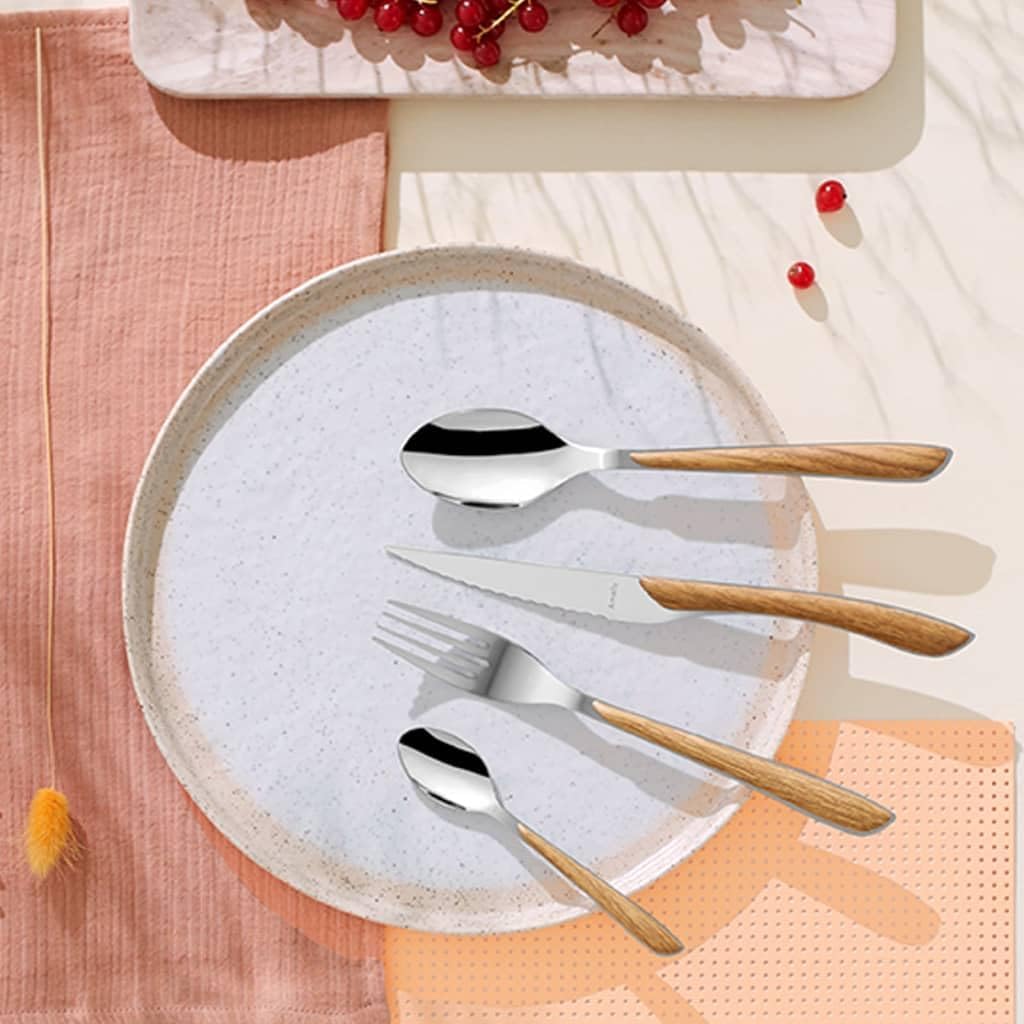 AMEFA ECLAT NATURE Besteck Set 4 Personen (Holzoptik/braun) 16-teilig mit feiner Maserung Edelstahl