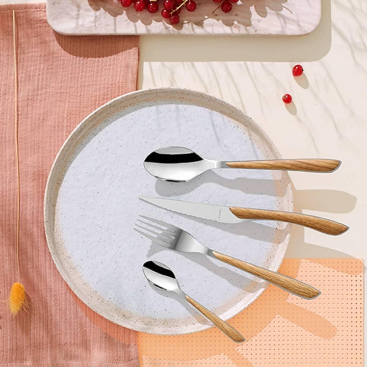 AMEFA ECLAT NATURE Besteck Set 4 Personen (Holzoptik/braun) 16-teilig mit feiner Maserung Edelstahl