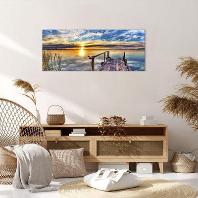 Panorama Bilder auf Leinwand 100x40cm Leinwandbild mit Rahmen See Brücke Gross Wanddeko Bild Schlafz