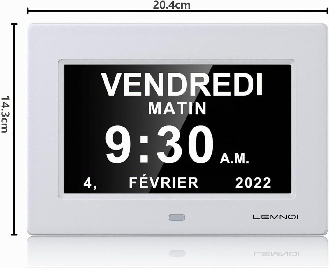 LEMNOI 7 Zoll LCD-Digitaluhr, Kalender mit Datum und Uhrzeit, Nicht abgekürzte, automatische Dimmung
