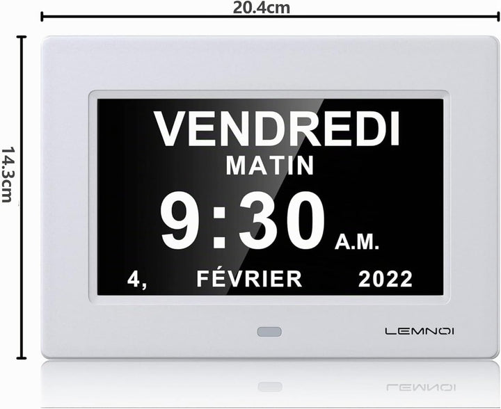 LEMNOI 7 Zoll LCD-Digitaluhr, Kalender mit Datum und Uhrzeit, Nicht abgekürzte, automatische Dimmung