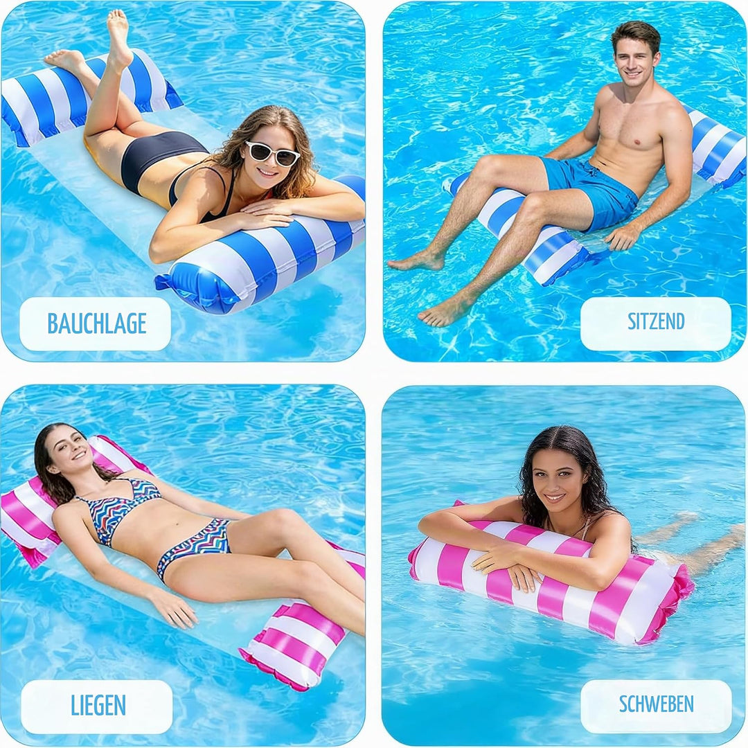 2 Stück Luftmatratze Pool, 4 In 1 Aufblasbare Wasserhängematte, Schwimmmatte Pool Matratze, Zusammen