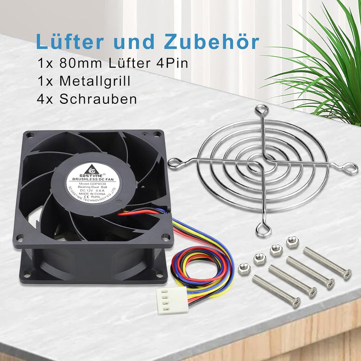 GDSTIME 12v pwm lüfter 80mm 4pin 80x38mm lüfter Dual Kugellager 5500 U/min | lüfter 80mm 12v 4pin cp
