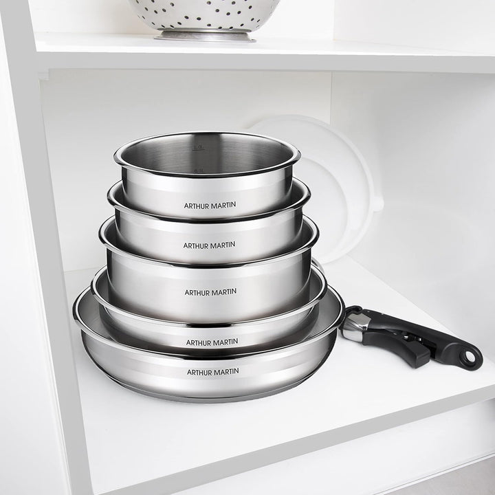 ARTHUR MARTIN Set 3 casseroles 16/18/20 cm + 1 poignée gris, Andere Small (3-pot set), Small (3-pot