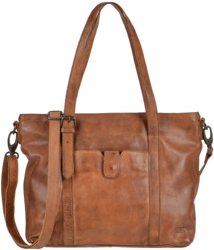Bear Design Damen Tasche Ledertasche Shopper Schultertasche Handtasche Leder Cognac 34x27cm Cow Lava