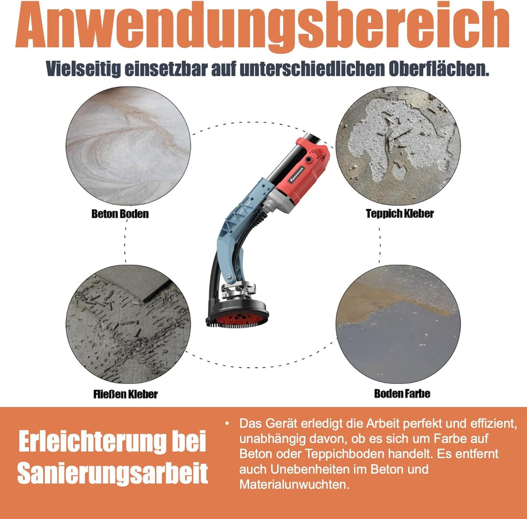 FANZWORK Betonschleifer 1010W mit Teleskopstange bis 1,20 m丨Inklusive Diamantschleiftopf 125mm und T