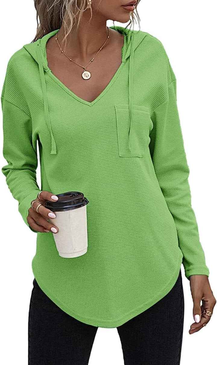 Cuptacc Pullover Damen Hoodie Langarm V Ausschnitt Pullover Sweatshirt Kapuzenpullover Einfarbig Dra