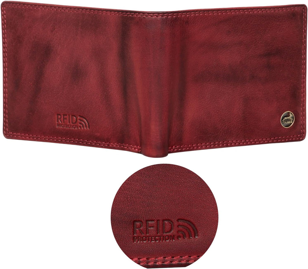Fa.Volmer ® Leder Geldbörse Herren mit RFID-Schutz - extra-stabile Doppelnaht (4+2 Card - Bordeaux R