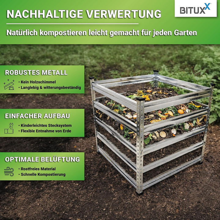 Bituxx Komposter Garten Wetterfest Kompostierer Kompostbehälter Metall 120 x 120 cm