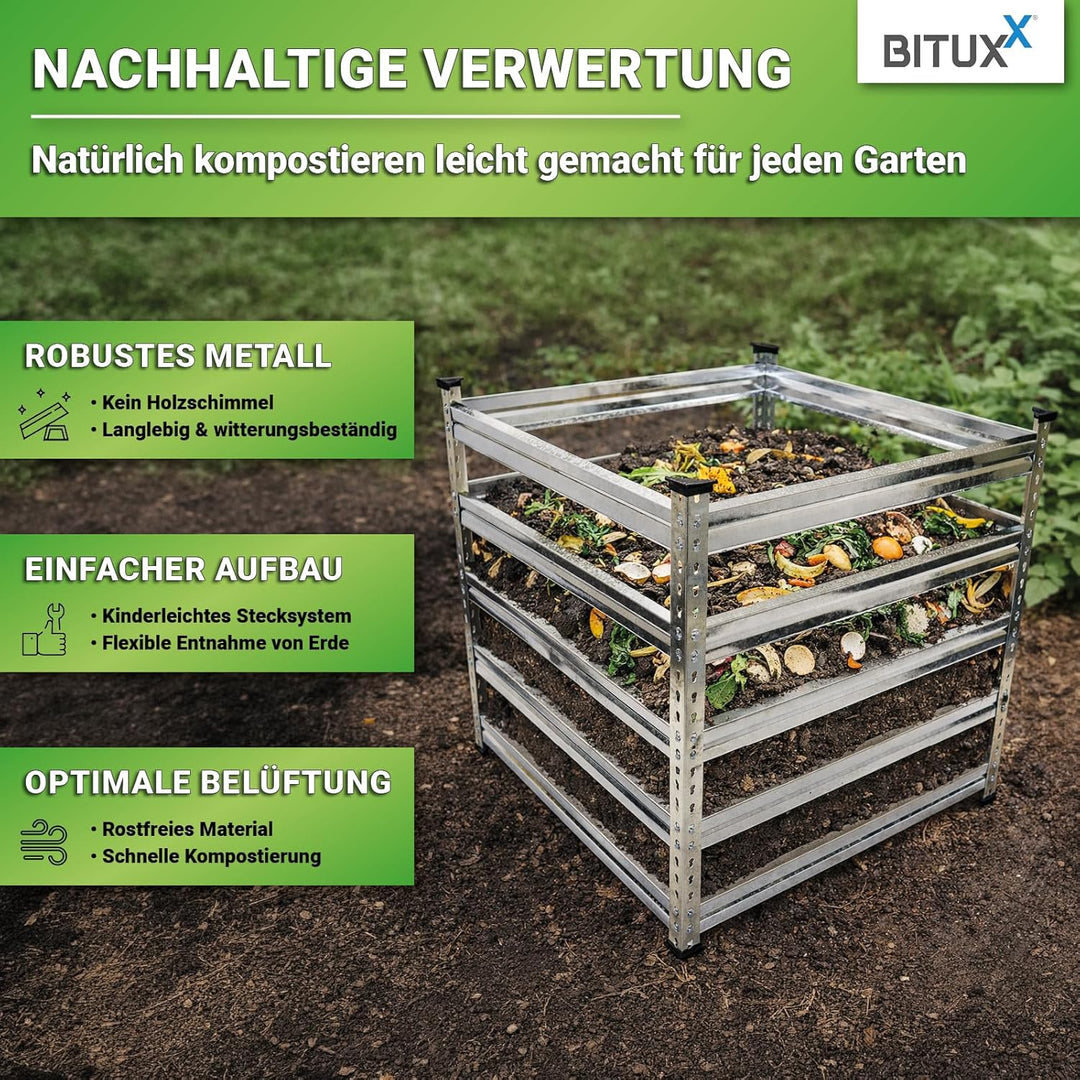Bituxx Komposter Garten Wetterfest Kompostierer Kompostbehälter Metall 100 x 100 cm
