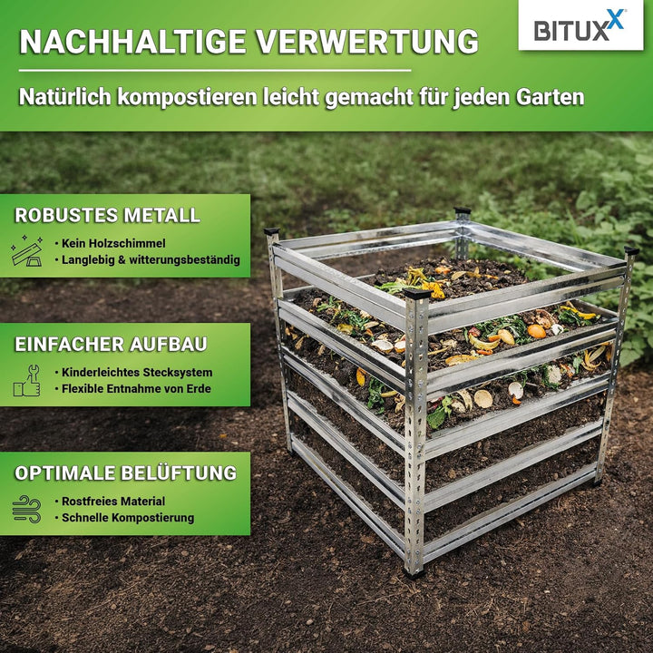 Bituxx Komposter Garten Wetterfest Kompostierer Kompostbehälter Metall 100 x 100 cm