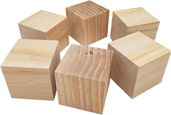 Holzwürfel aus unbehandeltem Naturholz, 8 cm, 6 Stück, zum Basteln, Schnitzen, Basteln und für Baste