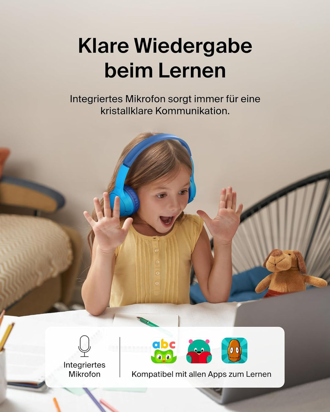 Belkin SoundForm Mini kabelloser Kinderkopfhörer mit integriertem Mikrofon und lustigen Aufklebern,