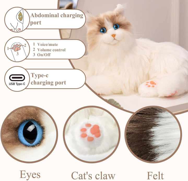 Realistische Roboterkatze–Interaktives Haustier, Roboter-Stofftierkatze mit Sprachausgabe, Herzschla