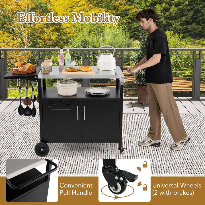 GIANTEX Grillwagen Servierwagen Outdoor, Grilltisch mit Edelstahl-Arbeitsplatte &amp; klappbarem Seitent
