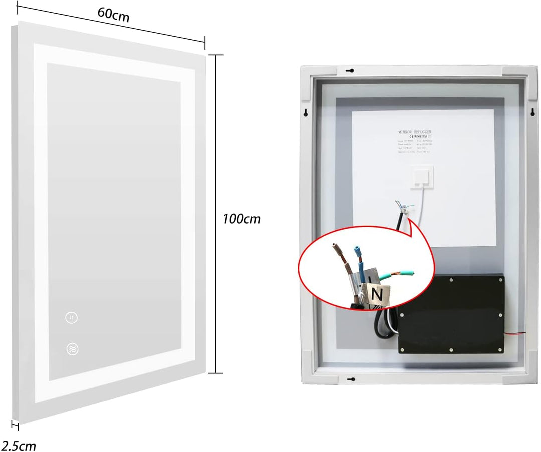 SaniteModar LED Badspiegel 60x100cm, Badezimmerspiegel mit Beleuchtung Beschlagfrei, Wandspiegel mit