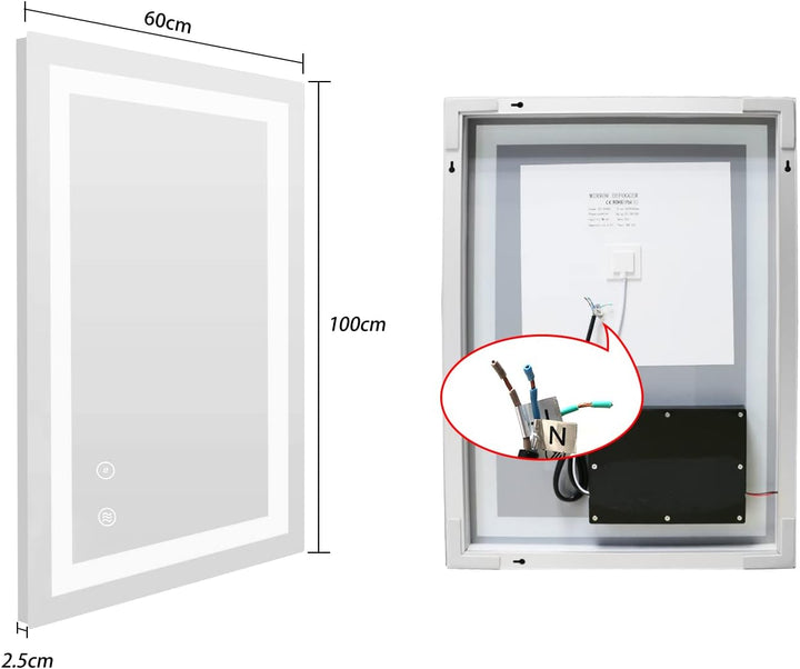 SaniteModar LED Badspiegel 60x100cm, Badezimmerspiegel mit Beleuchtung Beschlagfrei, Wandspiegel mit