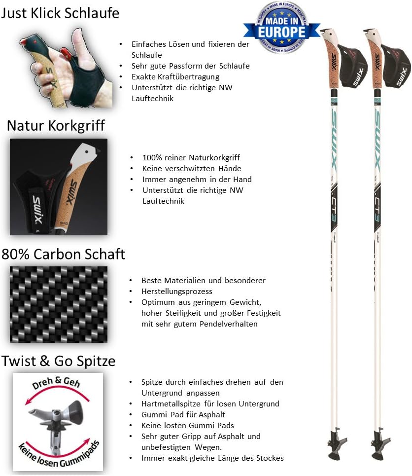 Swix CT3 Nordic Walking Stock Composite Premium 1 Paar weiss 120 cm, weiss 120 cm
