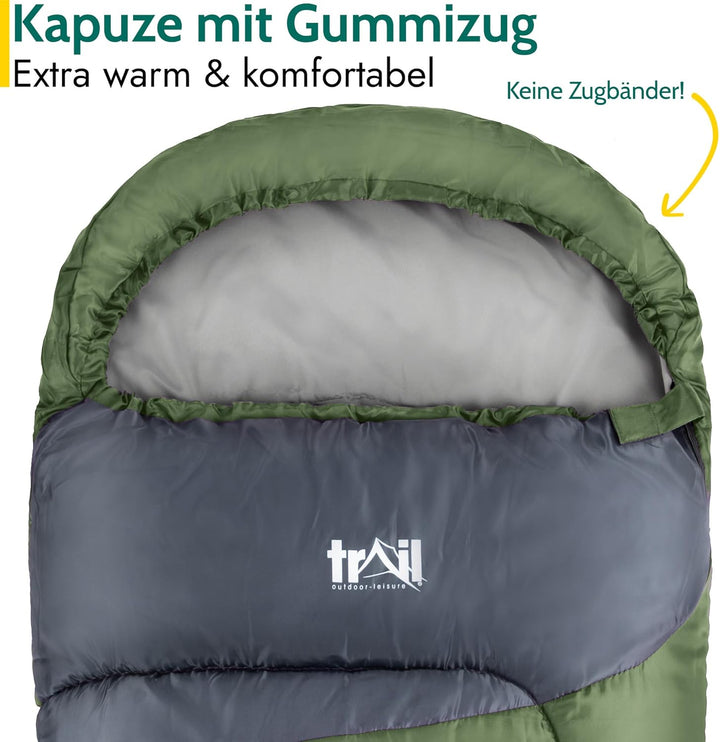 Trail Schlafsack Kinder Mumienschlafsack als Schlafsack 3 Jahreszeiten für Camping – 300gsm – für Ju