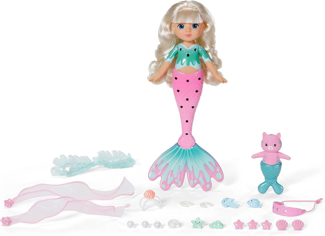 Baby Born Glam Up Sparkle, Meerjungfrau mit Langen blonden Haaren mit UV-Farbeffekt, zum Stylen mit