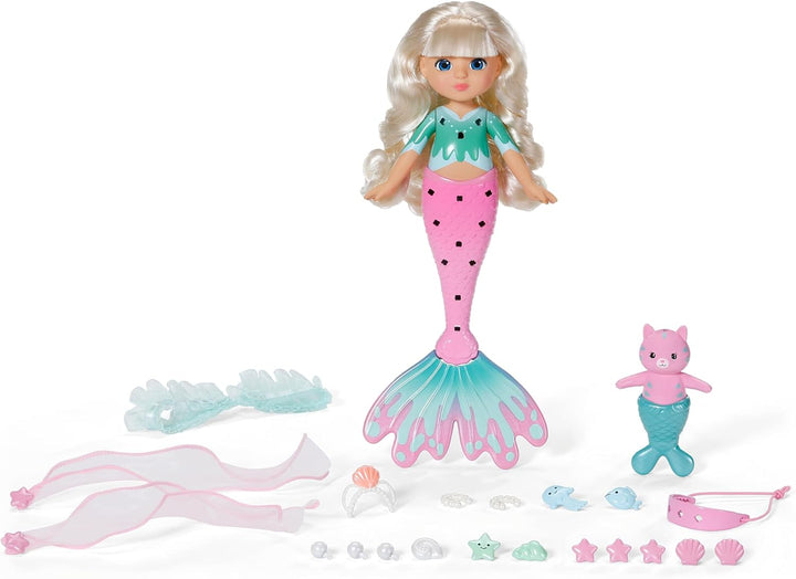 Baby Born Glam Up Sparkle, Meerjungfrau mit Langen blonden Haaren mit UV-Farbeffekt, zum Stylen mit