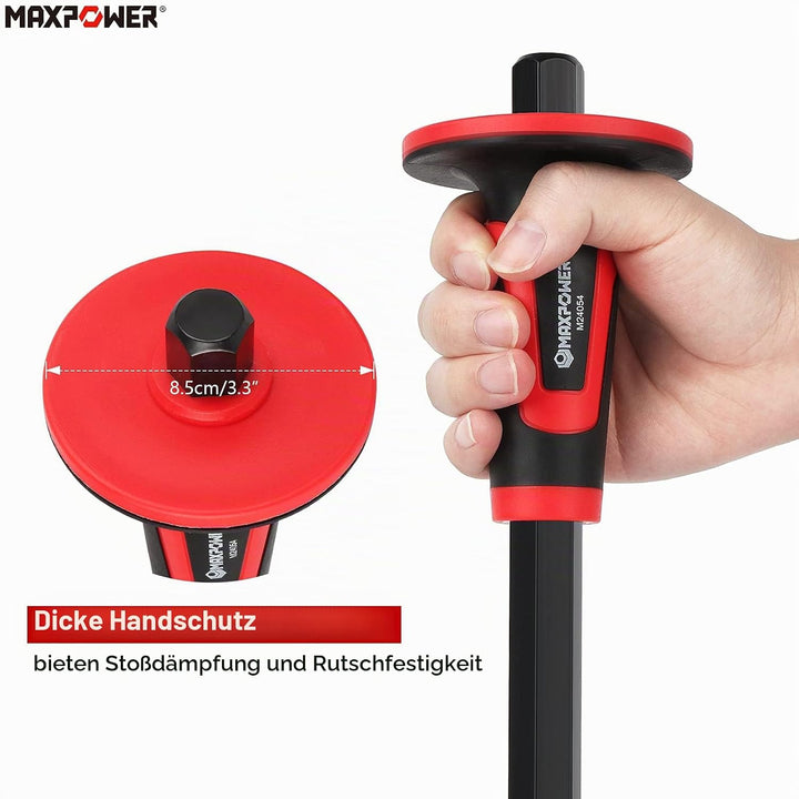 MAXPOWER Handmeissel Set 3 Stück mit Handschutz, Spitzmeissel 30cm, Präzisionsflachmeissel 30 x 3 cm