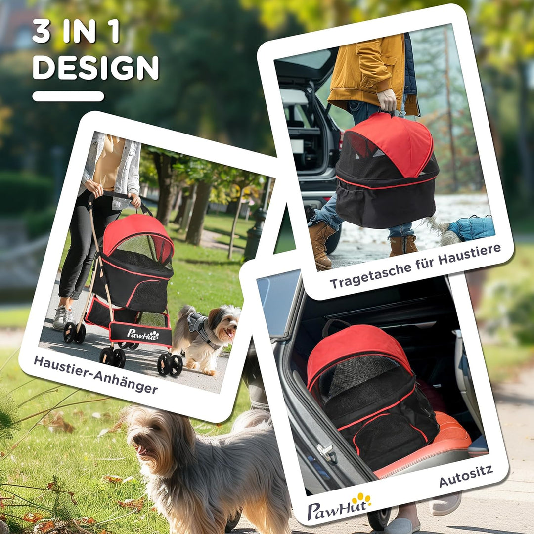 PawHut Hundewagen 2 in 1 Hundebuggy Faltbar klappbar Katzenwagen bis 10kg mit Aufbewahrungskorb, Kis