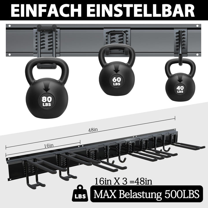 3-H Garage Aufbewahrung,120 cm Einstellbar 10 Wandhalterung Wandhaken und 4 S Haken 4 Aufbewahrungsg