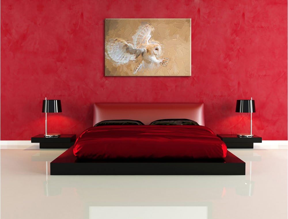 Pixxprint Fliegende Weisse Eule bei der Jagd Kunst Pinsel Effekt, Format: 100x70 auf Leinwand, XXL r