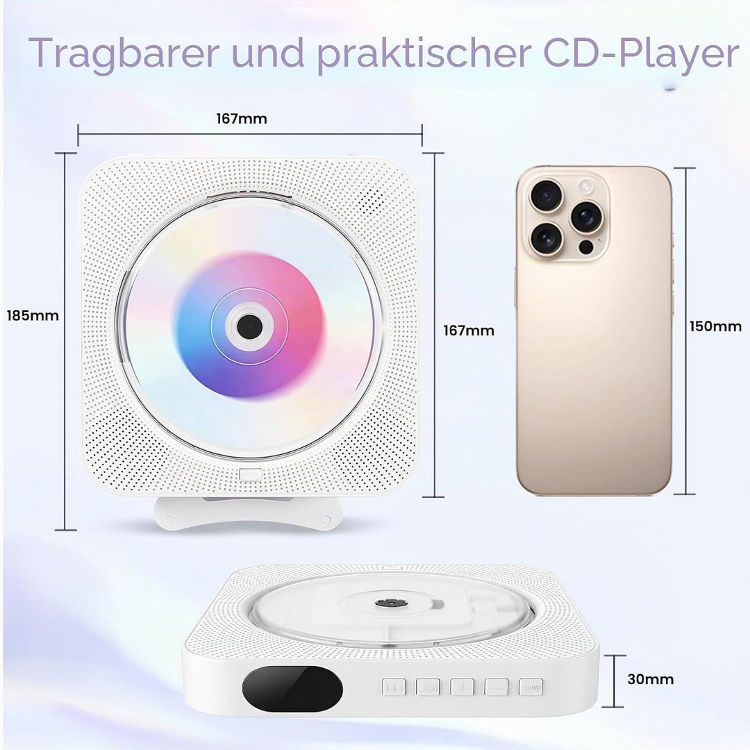 CD-Player mit Bluetooth – Wandmontierbarer Musik-Player Home Audio Boombox mit LCD-Display und Staub
