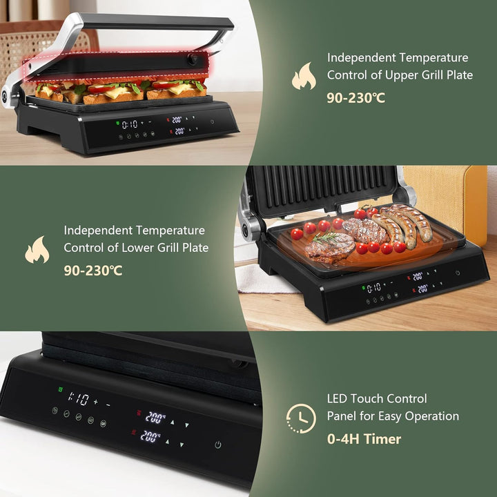 RELAX4LIFE Kontaktgrill 1800W, Elektrogrill Sandwichmaker Paninimaker, Sandwichtoaster 3 in 1, Grill