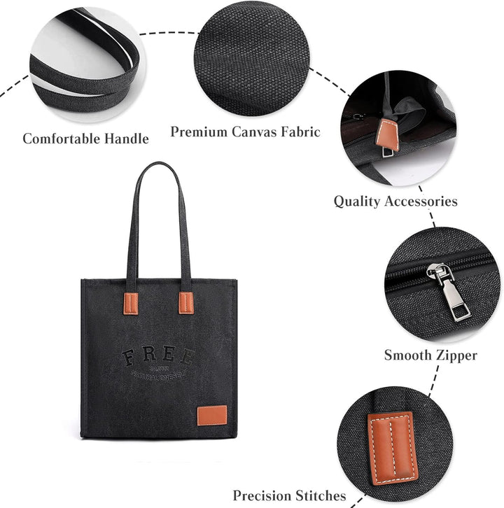 PORRASSO Retro Schultertasche Damen Segeltuch Handtasche Mädchen Tote Bag Shopper Henkeltasche für S