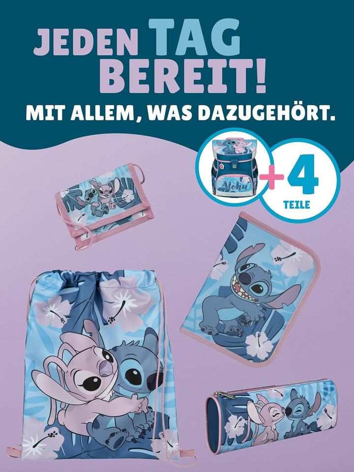 Familando - Scooli Campus Fit Schulranzen Set - 5-teilig mit Federmappe - Disney Stitch - Ergonomisc