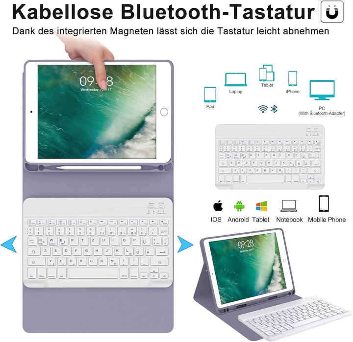 IVEOPPE Hülle mit Tastatur für iPad 6. Generation 9.7 Zoll, Magnetisch Abnehmbarer QWERTZ Bluetooth