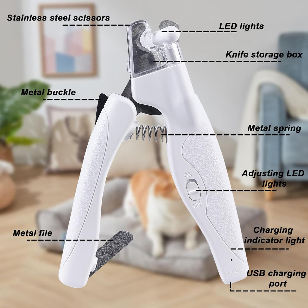 GOMETY Profi LED Hunde & Katzen Nagelknipser: Ergonomischer Griff, Sicherheitsverriegelung, für Mitt