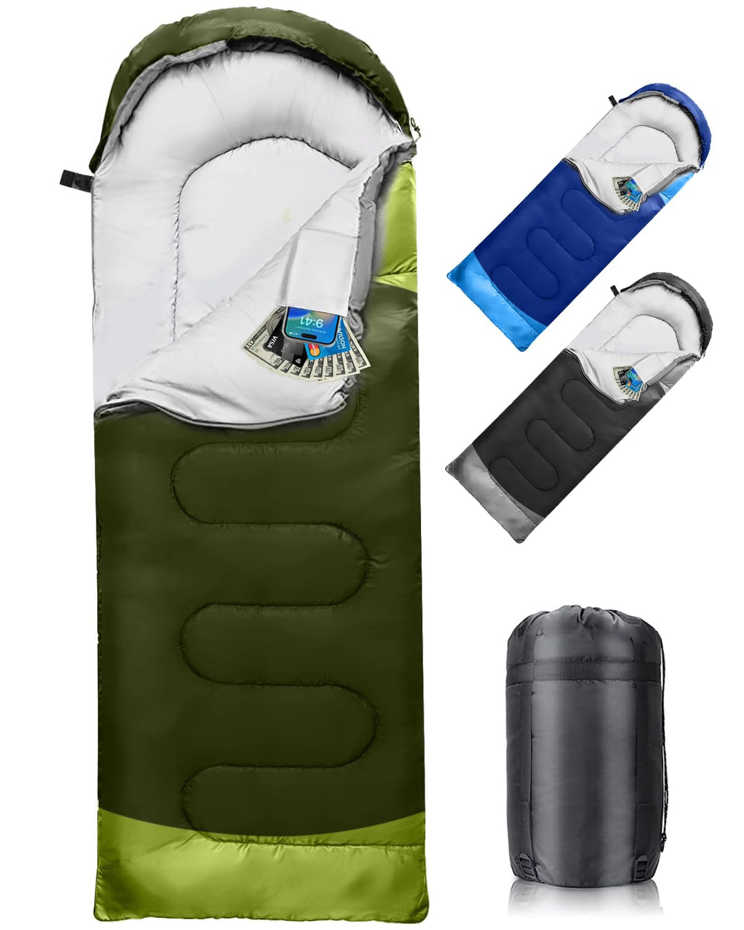 Schlafsack 3-4 Jahreszeiten, Outdoor Wasserdicht Ultraleicht Deckenschlafsack mit Innentasche für Er